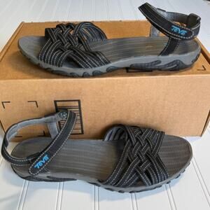 Teva Haloa Strappy Black Leather Woven Ankle Strap Sandals Women Hiking 9.5